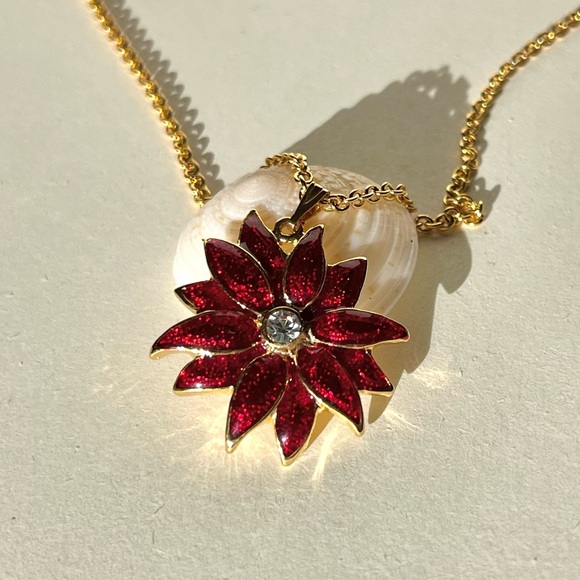 Vintage Poinsetta Necklace and Earring Set - Picture 2 of 7